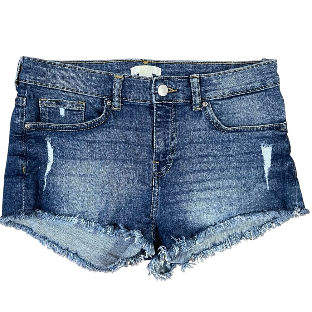 H&M Blue Jean Shorts Distressed Frayed Hem